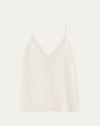 Livy Murmure Plunging Lace-trim Silk Satin Top In Neutral