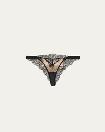 Livy Nuit Blanche Two-tone Lace Tanga In Black