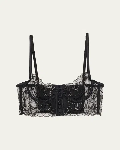 Livy Paradis Bead-embroidered Sheer Bustier In Black