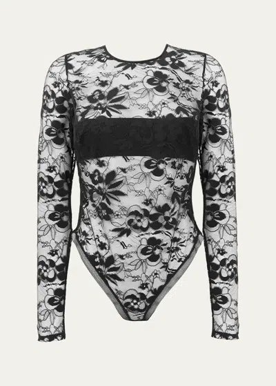 Livy Rolling Hill Open-back Lace Bodysuit In Black