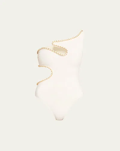 Livy Snake Cutout Asymmetric One-piece Swimsuit In White