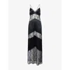 Livy Womens Dark Sully Floral Lace And Silk Maxi Slip Dress Black In Black