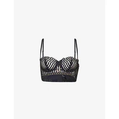 Livy Womens Jazz Embroidered Underwired Tulle Bustier Black