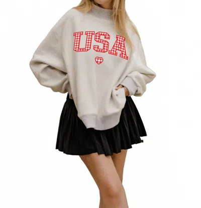 Livylu America Usa Gingham Heart Reversible Mock Neck Sweatshirt In Pattern In Multi
