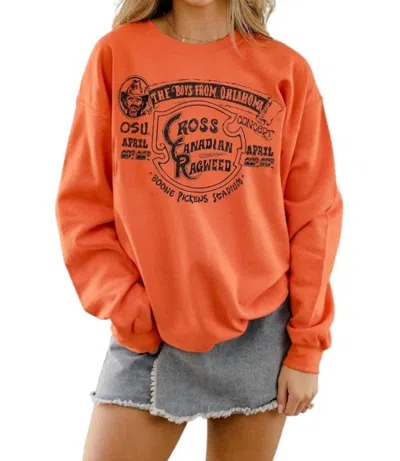 Livylu Ccr Osu Boys From Oklahoma Thrifted Sweatshirt In Orange