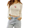 Livylu Christmas Cheers Long Sleeve Micro Cropped Tee In Beige In Beige