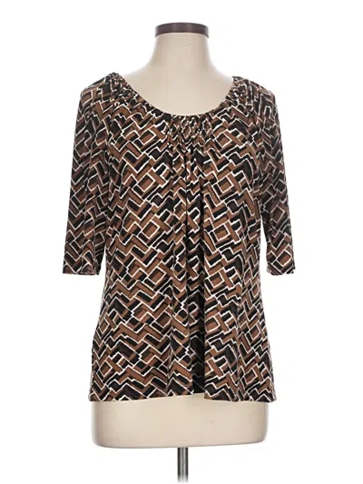 Pre-owned Liz & Co. 3/4 Sleeve Blouse In Brown