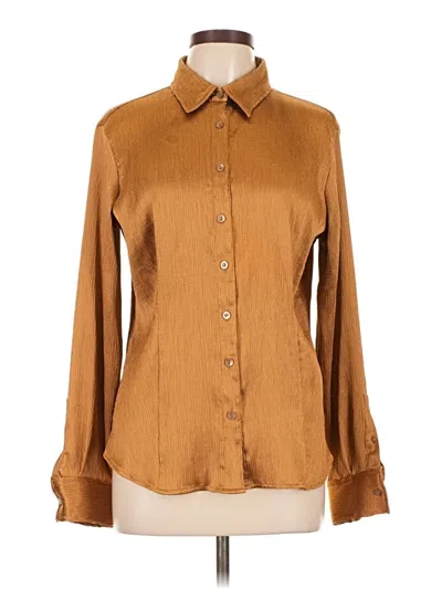 Pre-owned Liz & Co. Long Sleeve Blouse In Brown