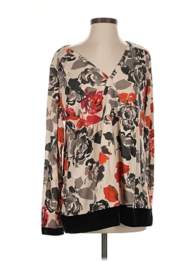 Pre-owned Liz & Co. Long Sleeve Blouse In Ivory
