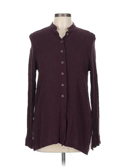 Pre-owned Liz & Co. Long Sleeve Blouse In Purple