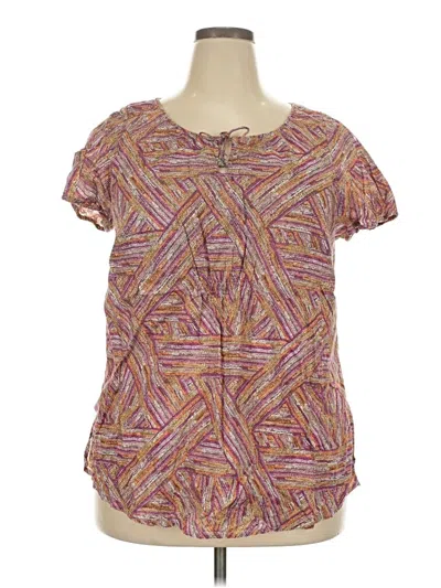 Pre-owned Liz & Co. Short Sleeve Blouse In Pink