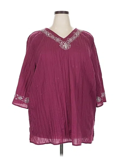 Pre-owned Liz & Me 3/4 Sleeve Blouse In Burgundy