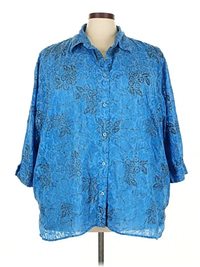 Pre-owned Liz & Me 3/4 Sleeve Button Down Shirt In Blue