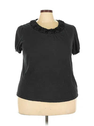 Pre-owned Liz & Me Short Sleeve Top Black Ruffles Neckline Tops
