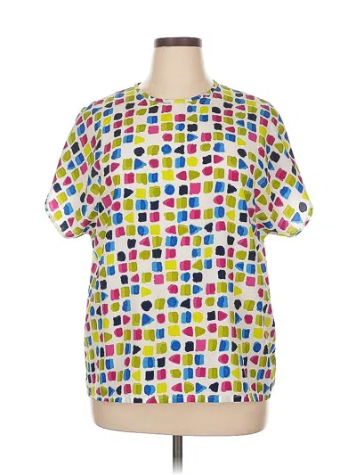 Pre-owned Liz Baker Essentials Short Sleeve Blouse In White