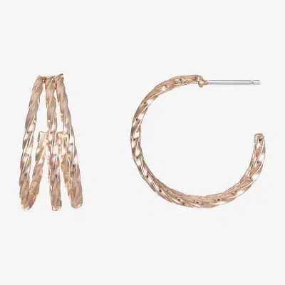 Liz Claiborne 3 Row Twisted Womens 20mm Hypoallergenic Hoop Earrings In Gold