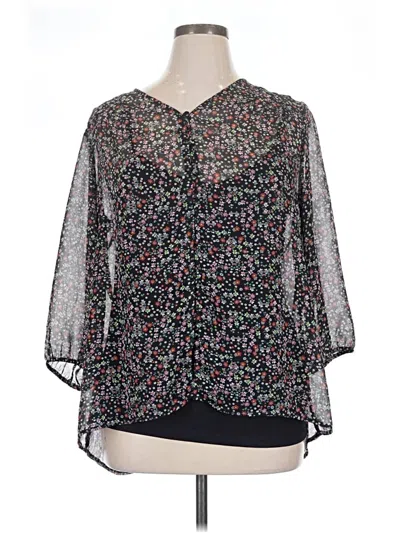Pre-owned Liz Claiborne 3/4 Sleeve Blouse In Black