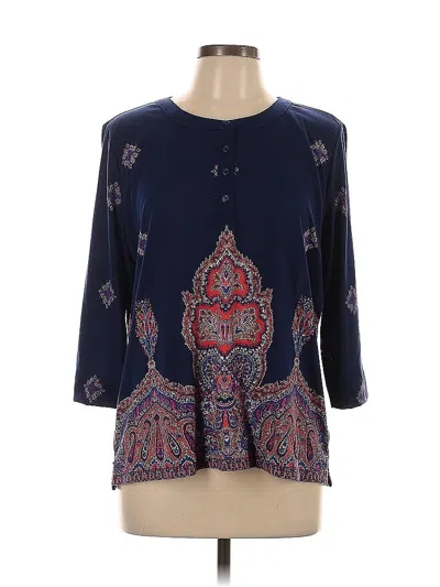Pre-owned Liz Claiborne 3/4 Sleeve Blouse In Blue
