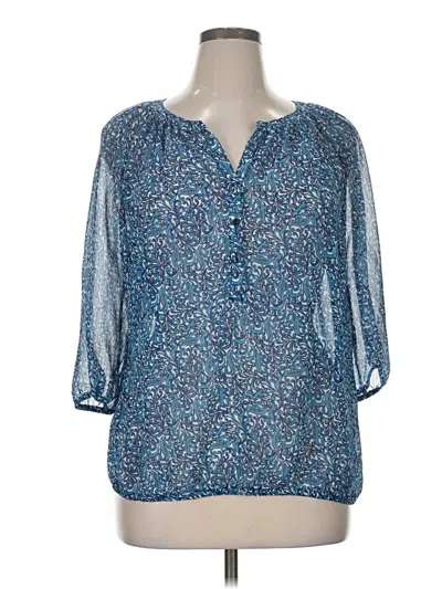 Pre-owned Liz Claiborne 3/4 Sleeve Blouse In Blue