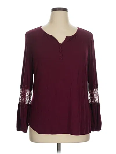 Pre-owned Liz Claiborne 3/4 Sleeve Blouse In Burgundy