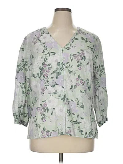 Pre-owned Liz Claiborne 3/4 Sleeve Blouse In Green