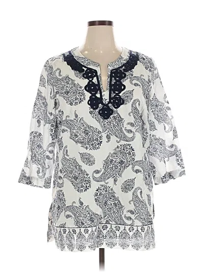 Pre-owned Liz Claiborne 3/4 Sleeve Blouse In White