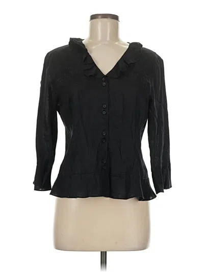 Pre-owned Liz Claiborne 3/4 Sleeve Button Down Shirt In Black