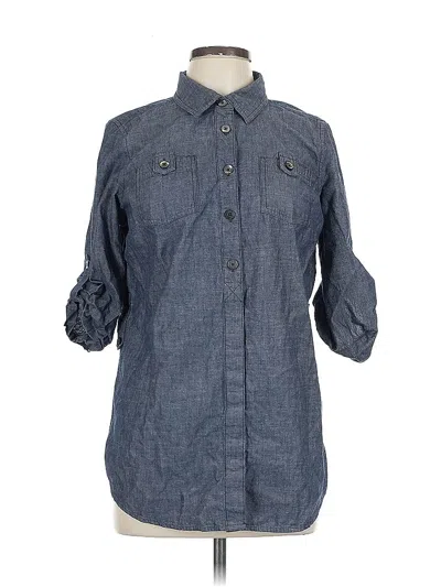 Pre-owned Liz Claiborne 3/4 Sleeve Button Down Shirt In Blue