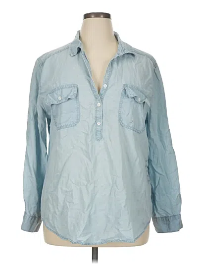 Pre-owned Liz Claiborne 3/4 Sleeve Button Down Shirt In Blue