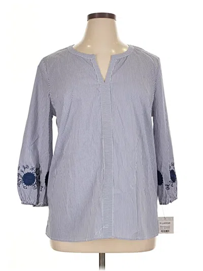 Pre-owned Liz Claiborne 3/4 Sleeve Button Down Shirt In Blue