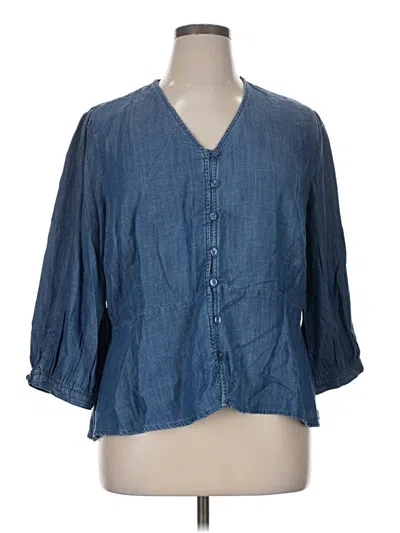 Pre-owned Liz Claiborne 3/4 Sleeve Button Down Shirt In Blue