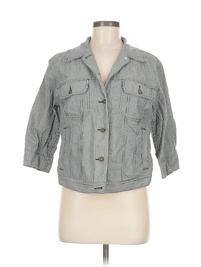 Pre-owned Liz Claiborne 3/4 Sleeve Button Down Shirt In Gray