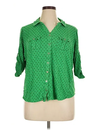 Pre-owned Liz Claiborne 3/4 Sleeve Button Down Shirt In Green