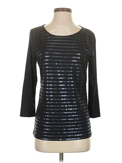Liz Claiborne 3/4 Sleeve Top Blue Metallic Pattern Square Neckline Tops