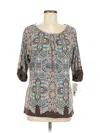 Liz Claiborne 3/4 Sleeve Top Brown Scoop Neck Tops In Multi