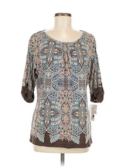 Liz Claiborne 3/4 Sleeve Top Brown Scoop Neck Tops In Multi