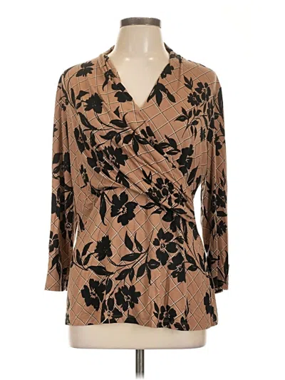 Pre-owned Liz Claiborne 3/4 Sleeve T-shirt In Brown