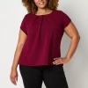 Liz Claiborne Adaptive Texture Tee Womens Easy-on + Easy-off Round Neck Short Sleeve Adaptive Blouse In Red