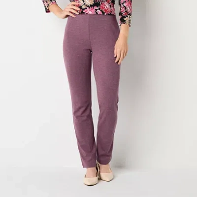 Liz Claiborne Alexis Ponte Womens Tall Straight Mid Rise Pull-on Pant In Purple