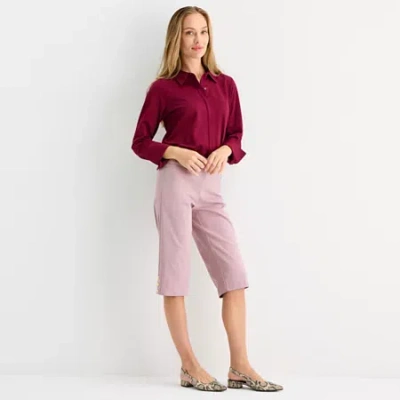 Liz Claiborne Alyssa Cropped Womens Straight Mid Rise Pull-on Pant In Purple