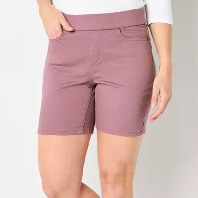 Liz Claiborne Amber Womens Mid Rise Denim Pull-on Short In Purple