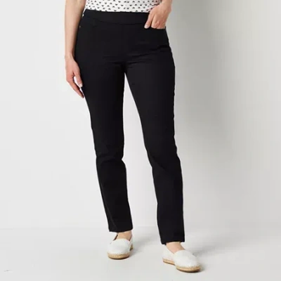 Liz Claiborne Amber Womens Straight Mid Rise Pull-on Pant In Black