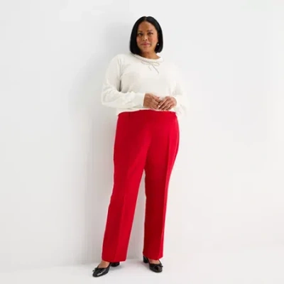 Liz Claiborne Audra Tailored Curvy Womens Plus Stretch Fabric Straight Mid Rise Trouser In Red