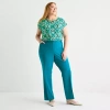 Liz Claiborne Audra Tailored Curvy Womens Straight Mid Rise Trouser In Blue