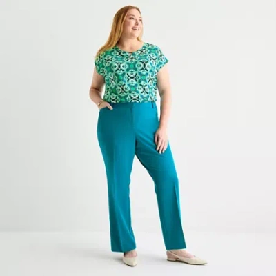 Liz Claiborne Audra Tailored Curvy Womens Straight Mid Rise Trouser In Blue