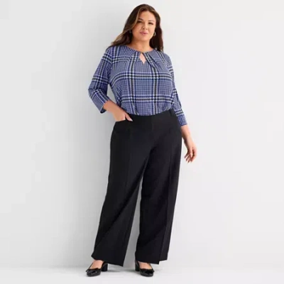 Liz Claiborne Audra Womens Plus Wide Leg Mid Rise Trouser In Black
