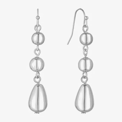 Liz Claiborne Beaded Womens Round Drop Earrings In Silver