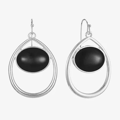Liz Claiborne Black Silver-tone Drop Earrings