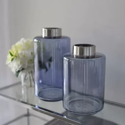 Liz Claiborne Blue Glass Vase Collection In Transparent