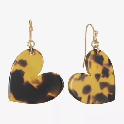 Liz Claiborne Brown & Black Womens Heart Drop Earrings In Gold